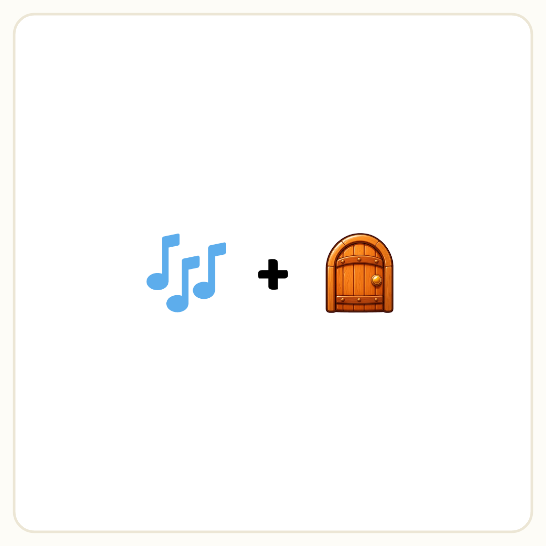 Rebus puzzle: a picture of a music, then the symbol &quot;+&quot;, then a picture of a door