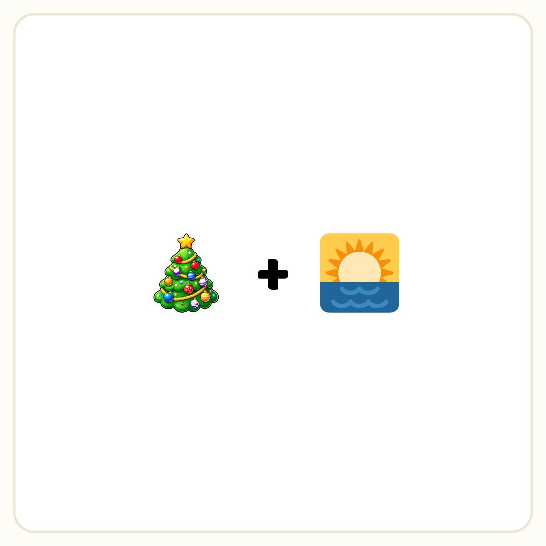 Rebus puzzle: a picture of a christmas tree, then the symbol &quot;+&quot;, then a picture of a sunrise