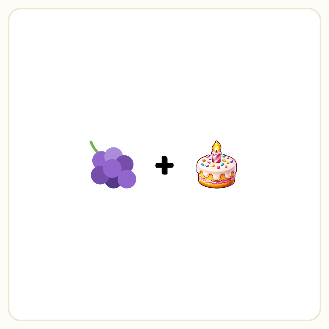 Rebus puzzle: a picture of a grapes, then the symbol &quot;+&quot;, then a picture of a cake