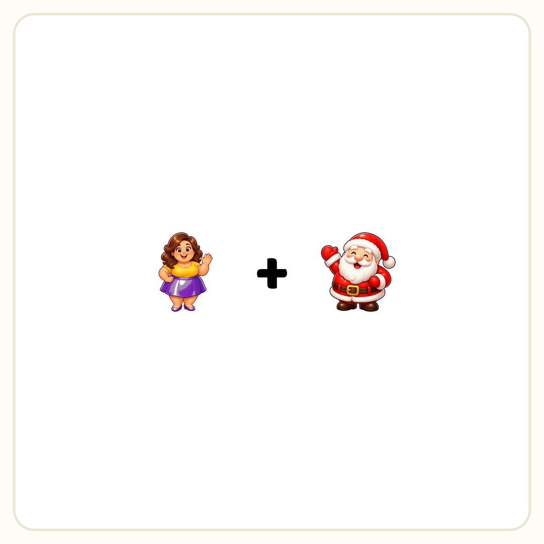 Rebus puzzle: a picture of a woman, then the symbol &quot;+&quot;, then a picture of a santa