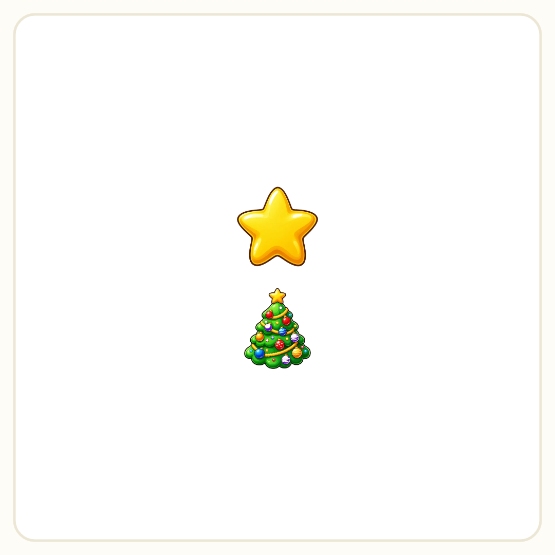 Rebus puzzle: a picture of a star, printed directly above a picture of a christmas tree