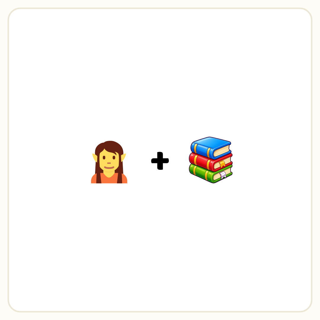 Rebus puzzle: a picture of an elf, then the symbol &quot;+&quot;, then a picture of a books