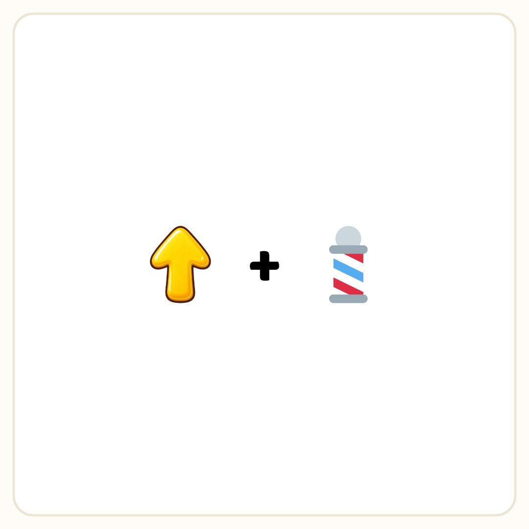 Rebus puzzle: a picture of an up, then the symbol &quot;+&quot;, then a picture of a barber