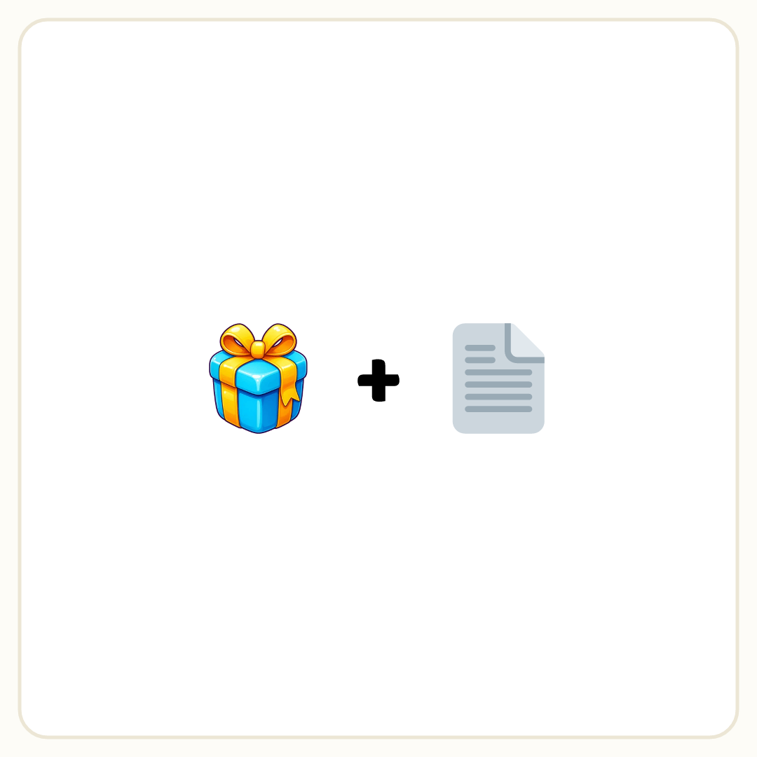 Rebus puzzle: a picture of a gift, then the symbol &quot;+&quot;, then a picture of a page