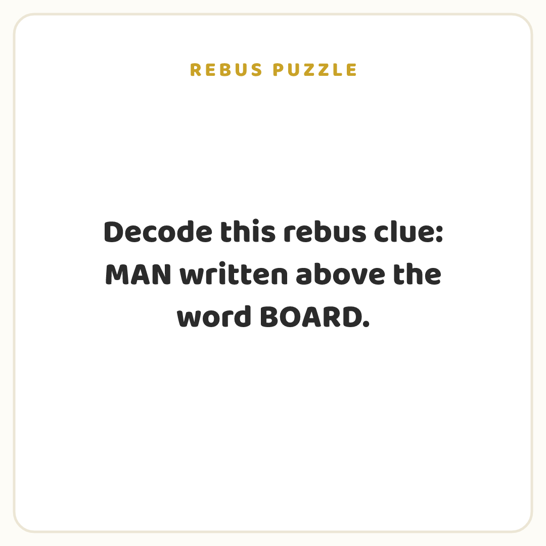 Rebus puzzle: Decode this rebus clue: MAN written above the word BOARD.