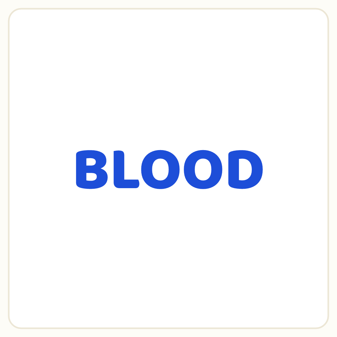 Rebus puzzle: the word &quot;BLOOD&quot; printed very large, printed in blue ink