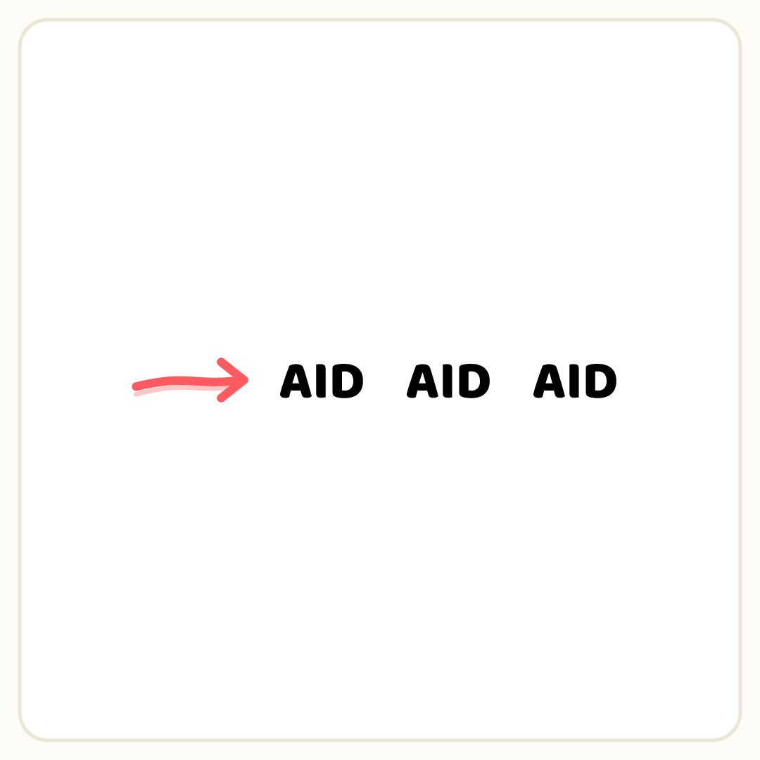Rebus puzzle: the word &quot;AID&quot; repeated 3 times in a row; a pencil arrow points at copy number 1