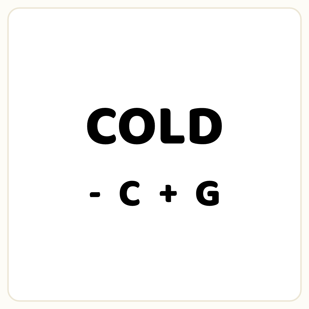 Rebus puzzle: the word &quot;COLD&quot;, printed directly above the symbol &quot;-&quot;, then the word &quot;C&quot;, then the symbol &quot;+&quot;, then the word &quot;G&quot;