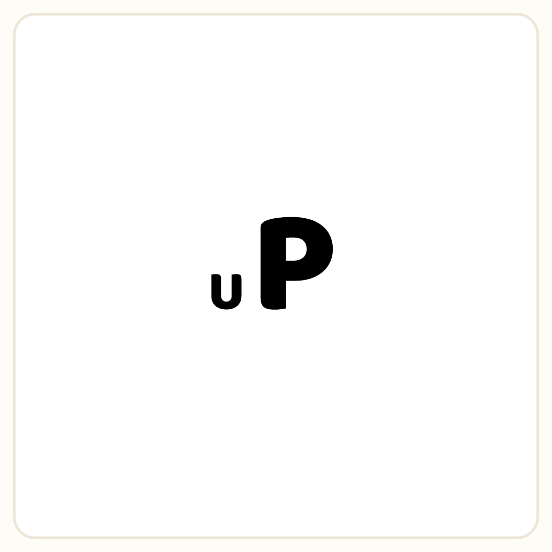 Rebus puzzle: the word &quot;UP&quot; with letters growing larger left to right
