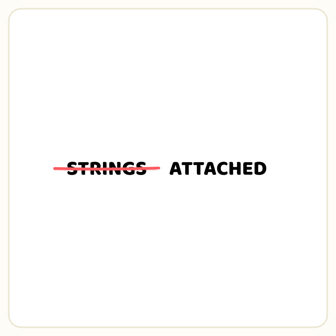 Rebus puzzle: the word &quot;STRINGS&quot; crossed out with a line, then the word &quot;ATTACHED&quot;
