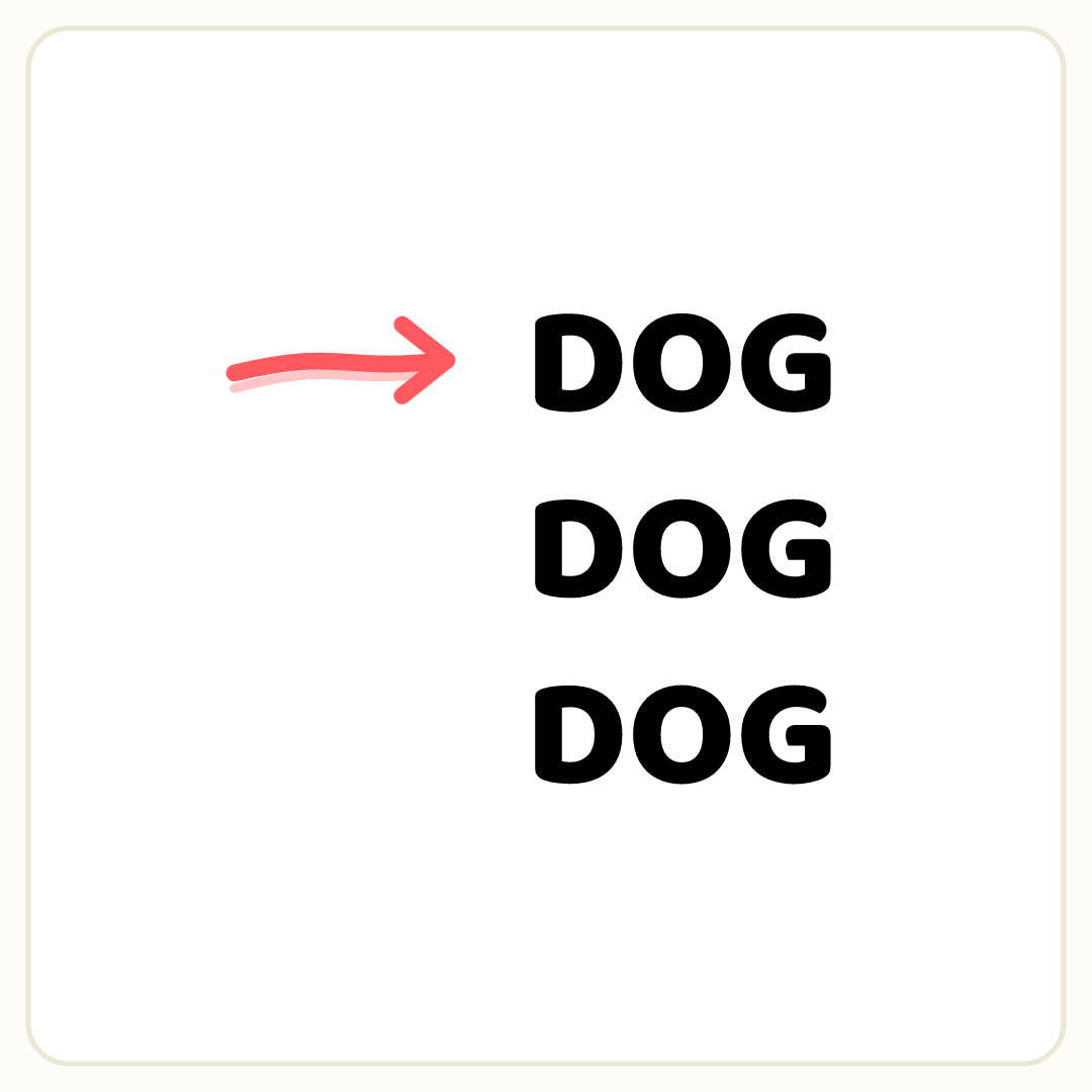 Rebus puzzle: the word &quot;DOG&quot; repeated 3 times in a column; a pencil arrow points at copy number 1