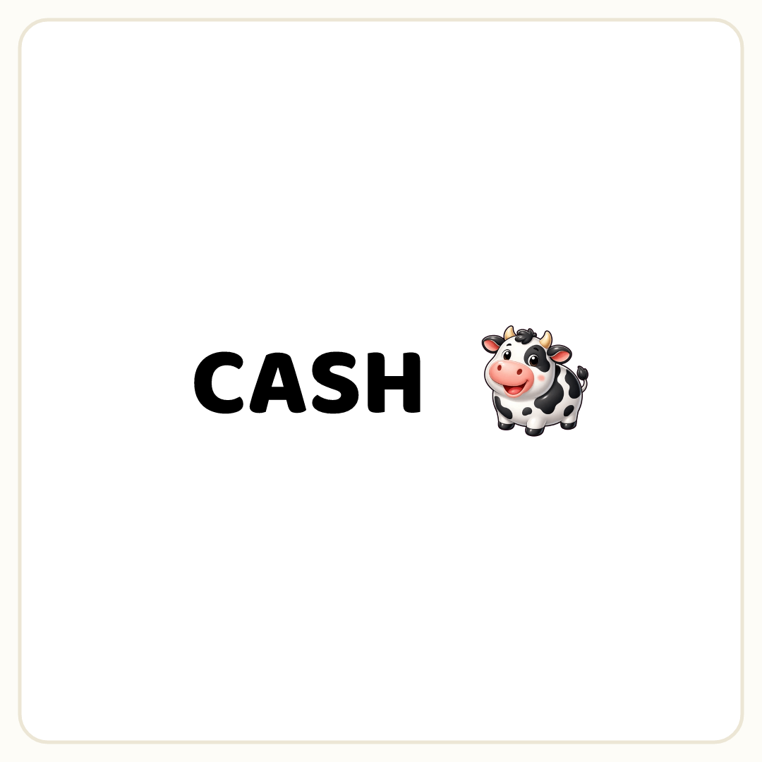 Rebus puzzle: the word &quot;CASH&quot;, then a picture of a cow