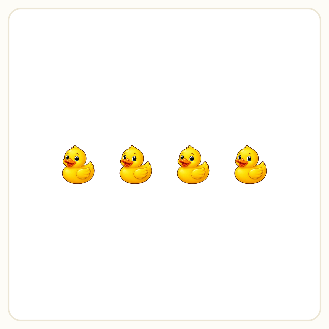 Rebus puzzle: a picture of a duck repeated 4 times in a row