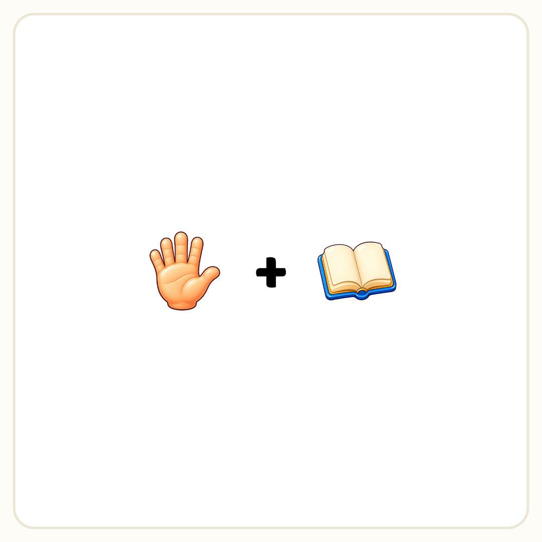 Rebus puzzle: a picture of a hand, then the symbol &quot;+&quot;, then a picture of a book