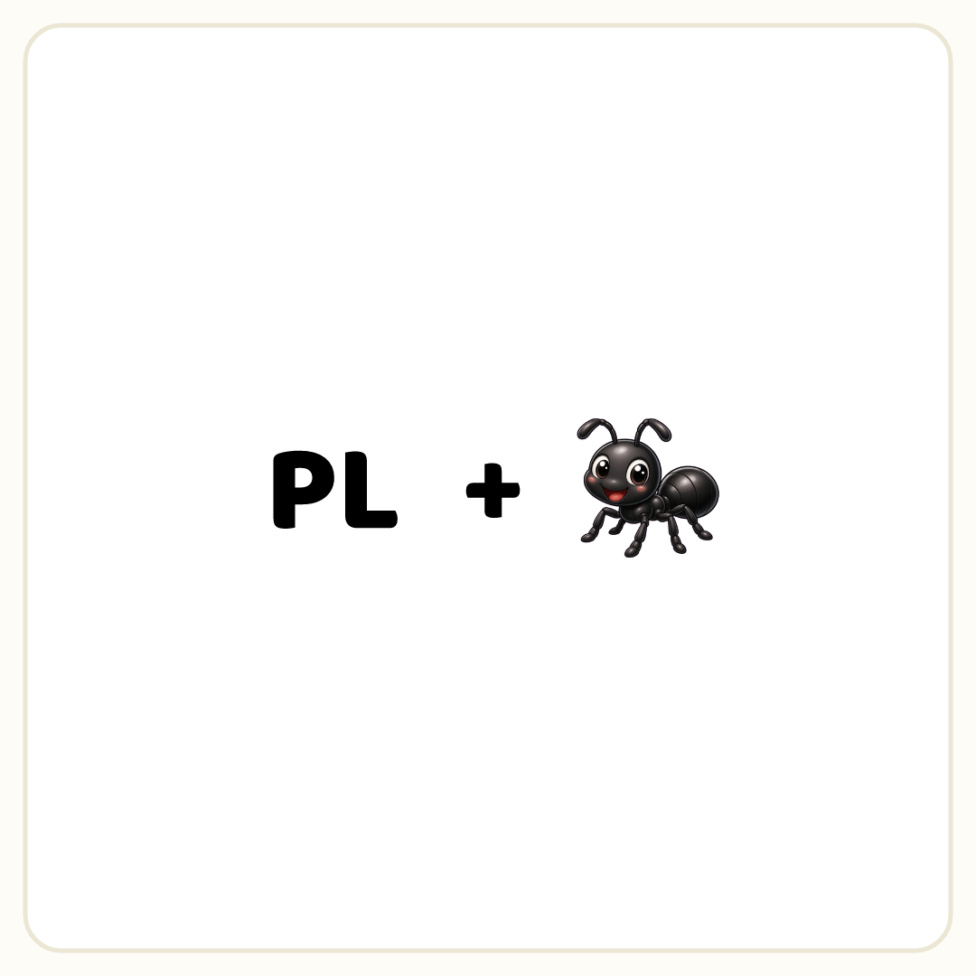 Rebus puzzle: the word &quot;PL&quot;, then the symbol &quot;+&quot;, then a picture of an ant