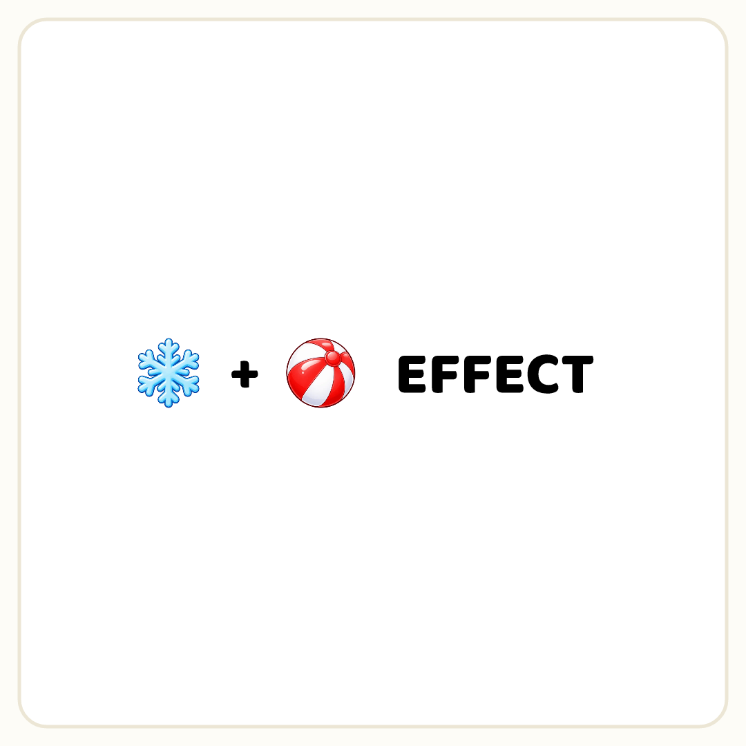 Rebus puzzle: a picture of a snowflake, then the symbol &quot;+&quot;, then a picture of a ball, then the word &quot;EFFECT&quot;