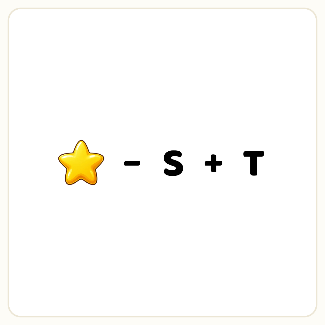 Rebus puzzle: a picture of a star, then the symbol &quot;−&quot;, then the word &quot;S&quot;, then the symbol &quot;+&quot;, then the word &quot;T&quot;