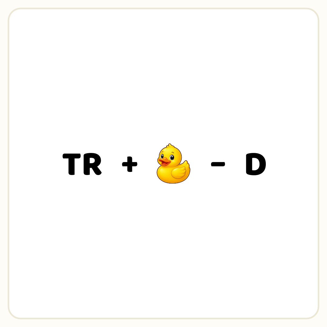Rebus puzzle: the word &quot;TR&quot;, then the symbol &quot;+&quot;, then a picture of a duck, then the symbol &quot;−&quot;, then the word &quot;D&quot;