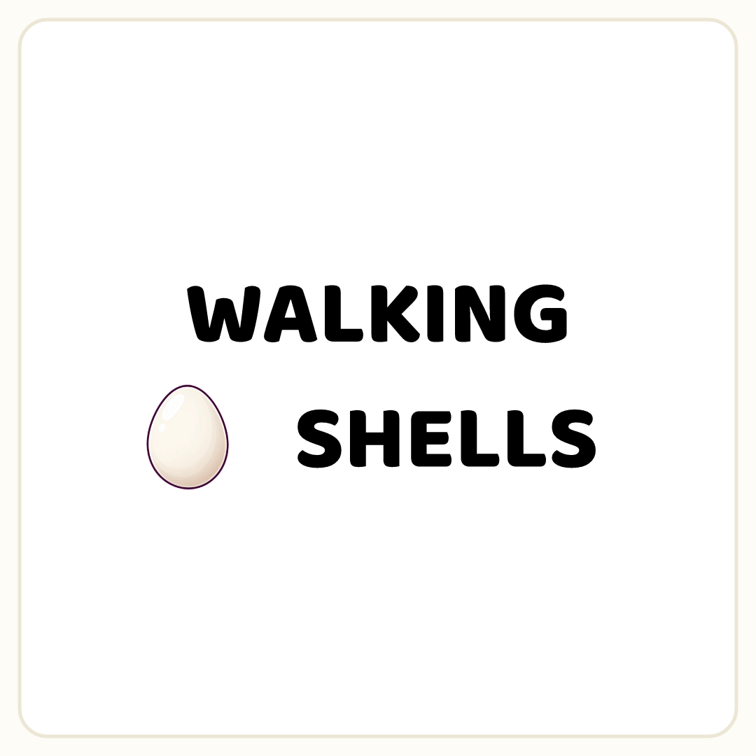 Rebus puzzle: the word &quot;WALKING&quot;, printed directly above a picture of an egg, then the word &quot;SHELLS&quot;