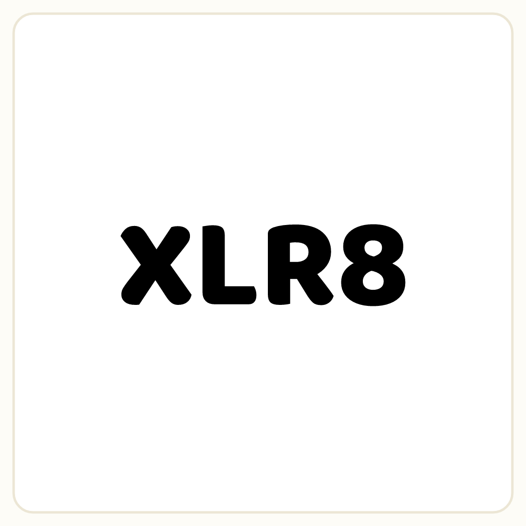 Rebus puzzle: the word &quot;XLR8&quot; printed very large