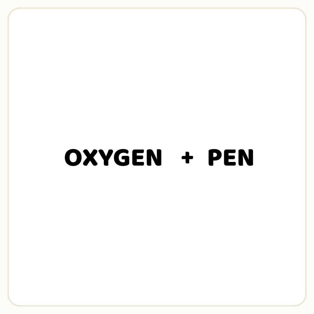 Rebus puzzle: the word &quot;OXYGEN&quot;, then the symbol &quot;+&quot;, then the word &quot;PEN&quot;