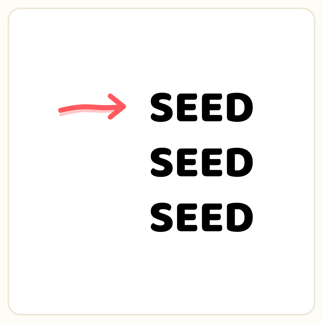Rebus puzzle: the word &quot;SEED&quot; repeated 3 times in a column; a pencil arrow points at copy number 1