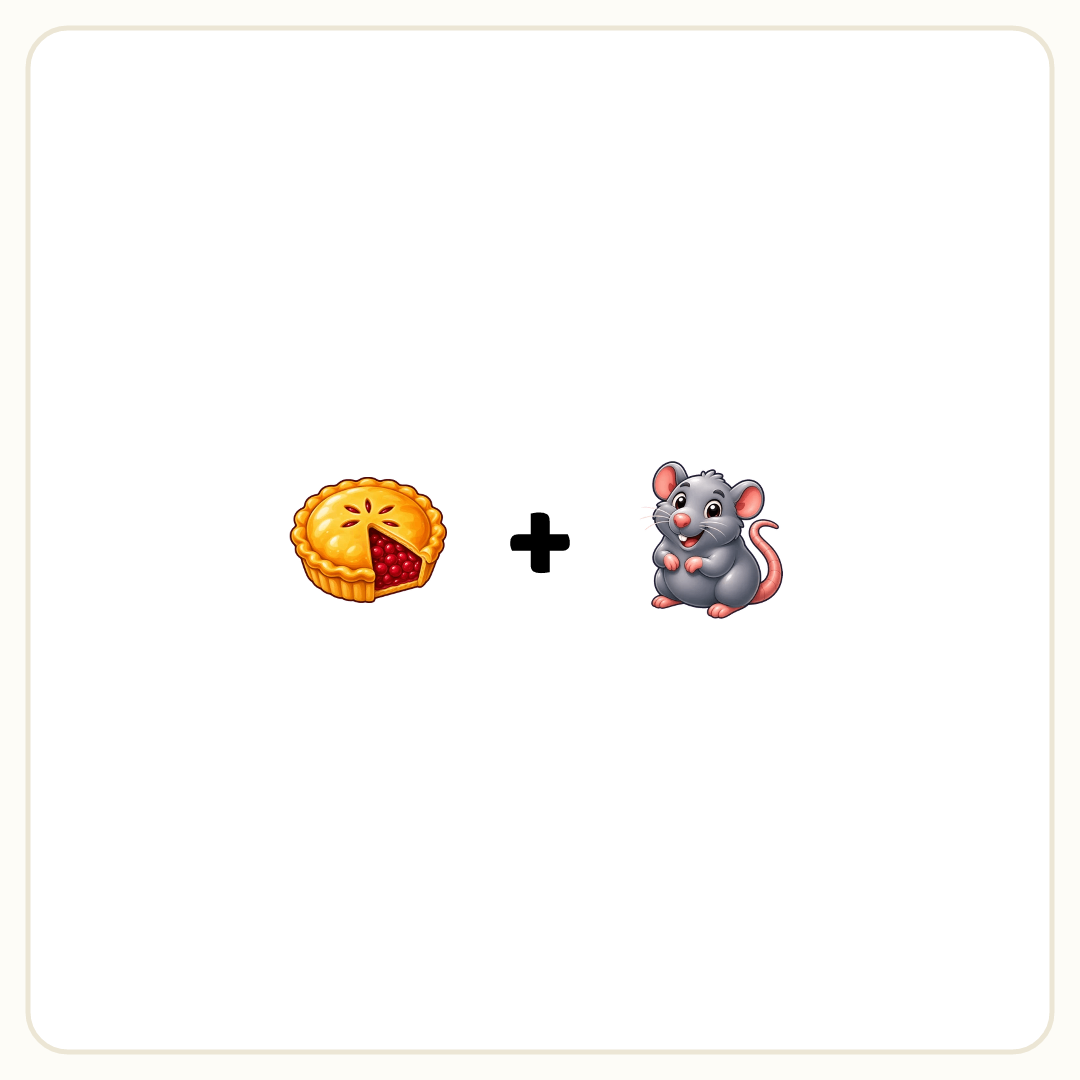 Rebus puzzle: a picture of a pie, then the symbol &quot;+&quot;, then a picture of a rat