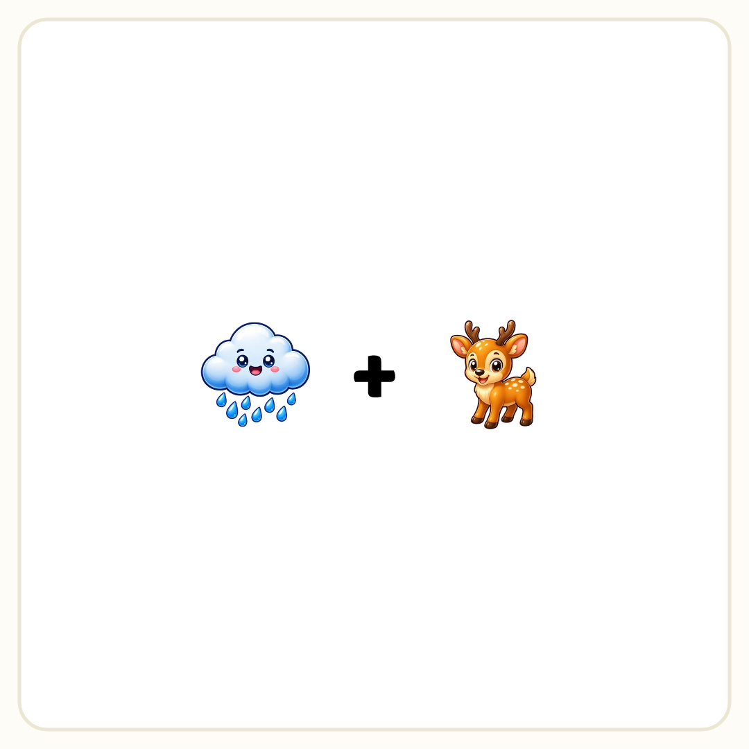 Rebus puzzle: a picture of a rain, then the symbol &quot;+&quot;, then a picture of a deer
