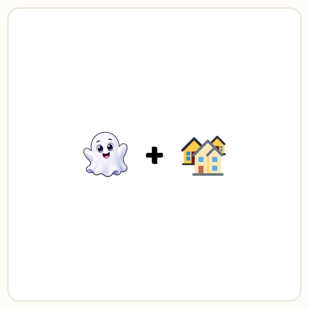 Rebus puzzle: a picture of a ghost, then the symbol &quot;+&quot;, then a picture of a houses