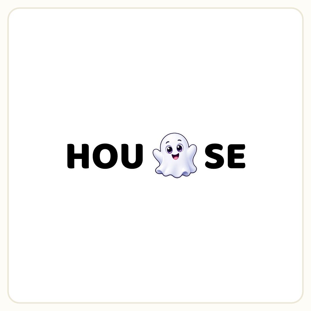 Rebus puzzle: a picture of a ghost placed inside the word &quot;HOUSE&quot; (splitting it after letter 3)