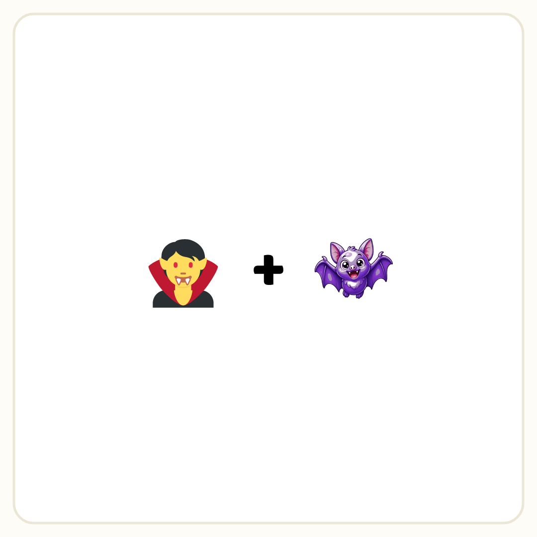 Rebus puzzle: a picture of a vampire, then the symbol &quot;+&quot;, then a picture of a bat