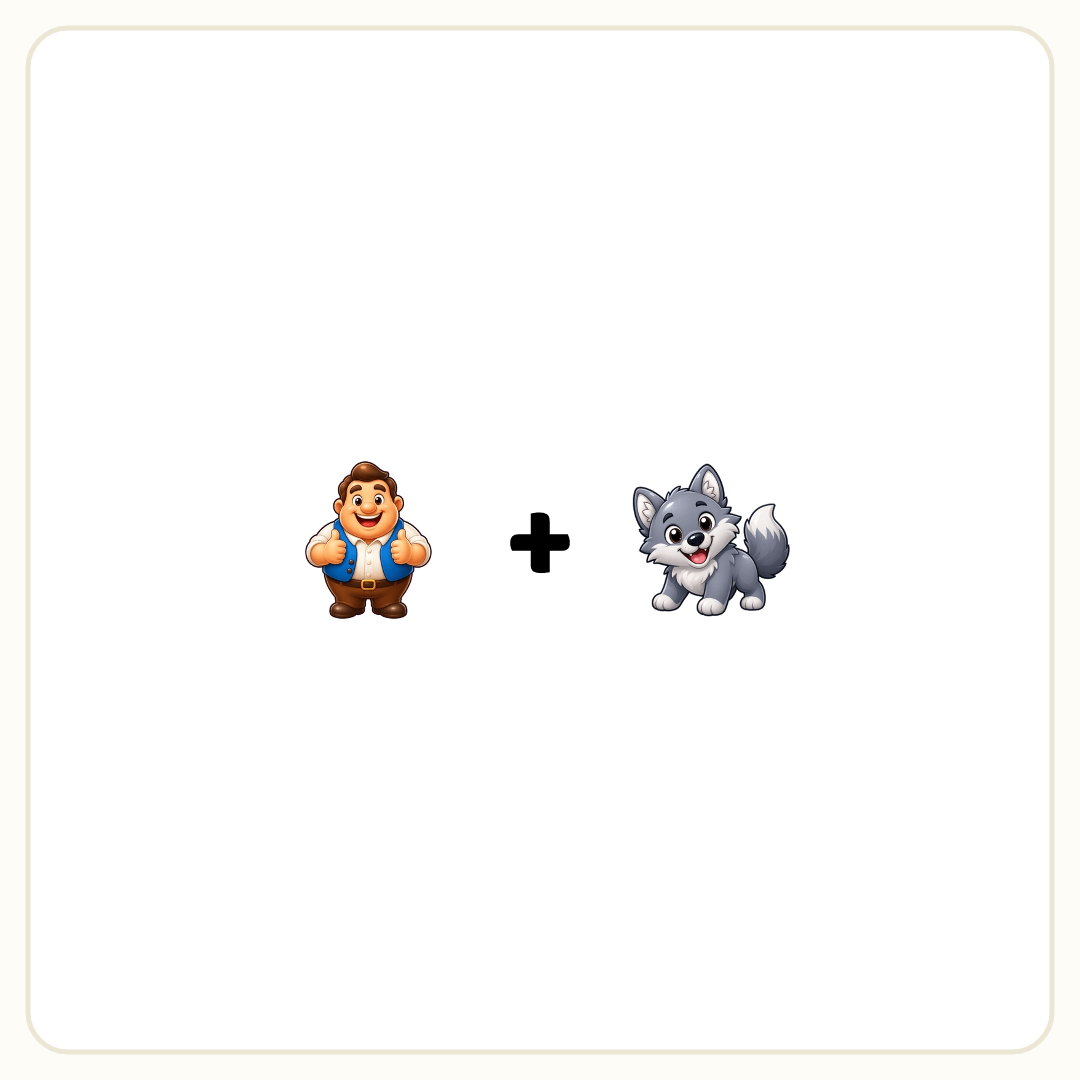 Rebus puzzle: a picture of a man, then the symbol &quot;+&quot;, then a picture of a wolf