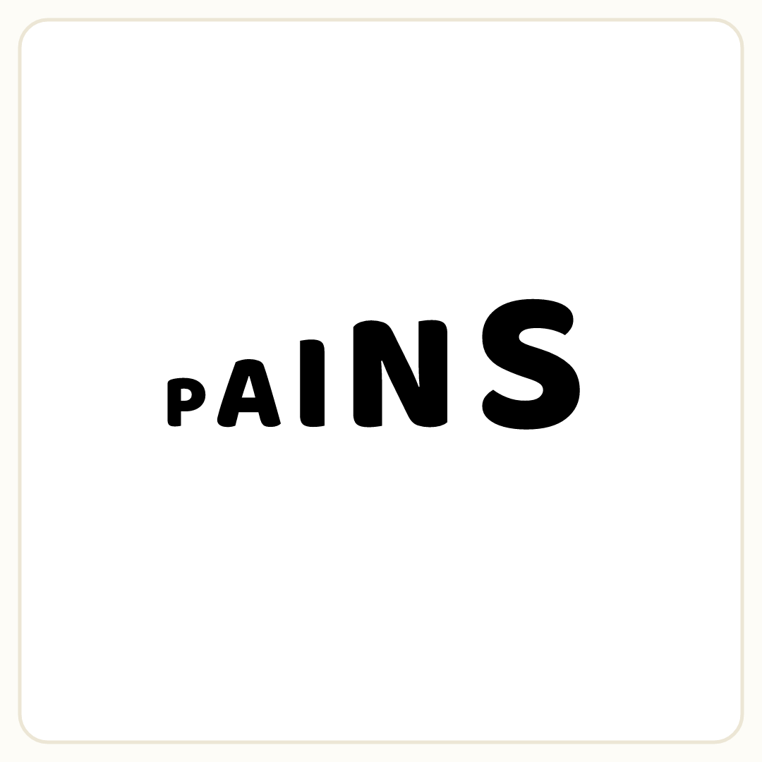 Rebus puzzle: the word &quot;PAINS&quot; with letters growing larger left to right