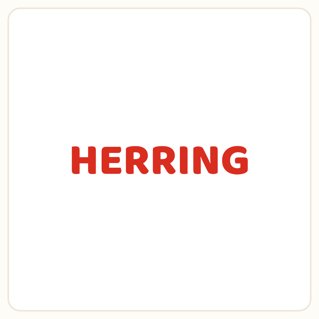 Rebus puzzle: the word &quot;HERRING&quot; printed in red ink
