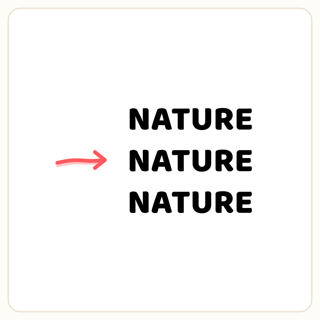 Rebus puzzle: the word &quot;NATURE&quot; repeated 3 times in a column; a pencil arrow points at copy number 2