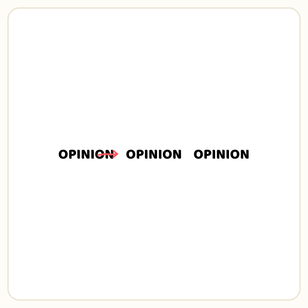 Rebus puzzle: the word &quot;OPINION&quot; repeated 3 times in a row; a pencil arrow points at copy number 2