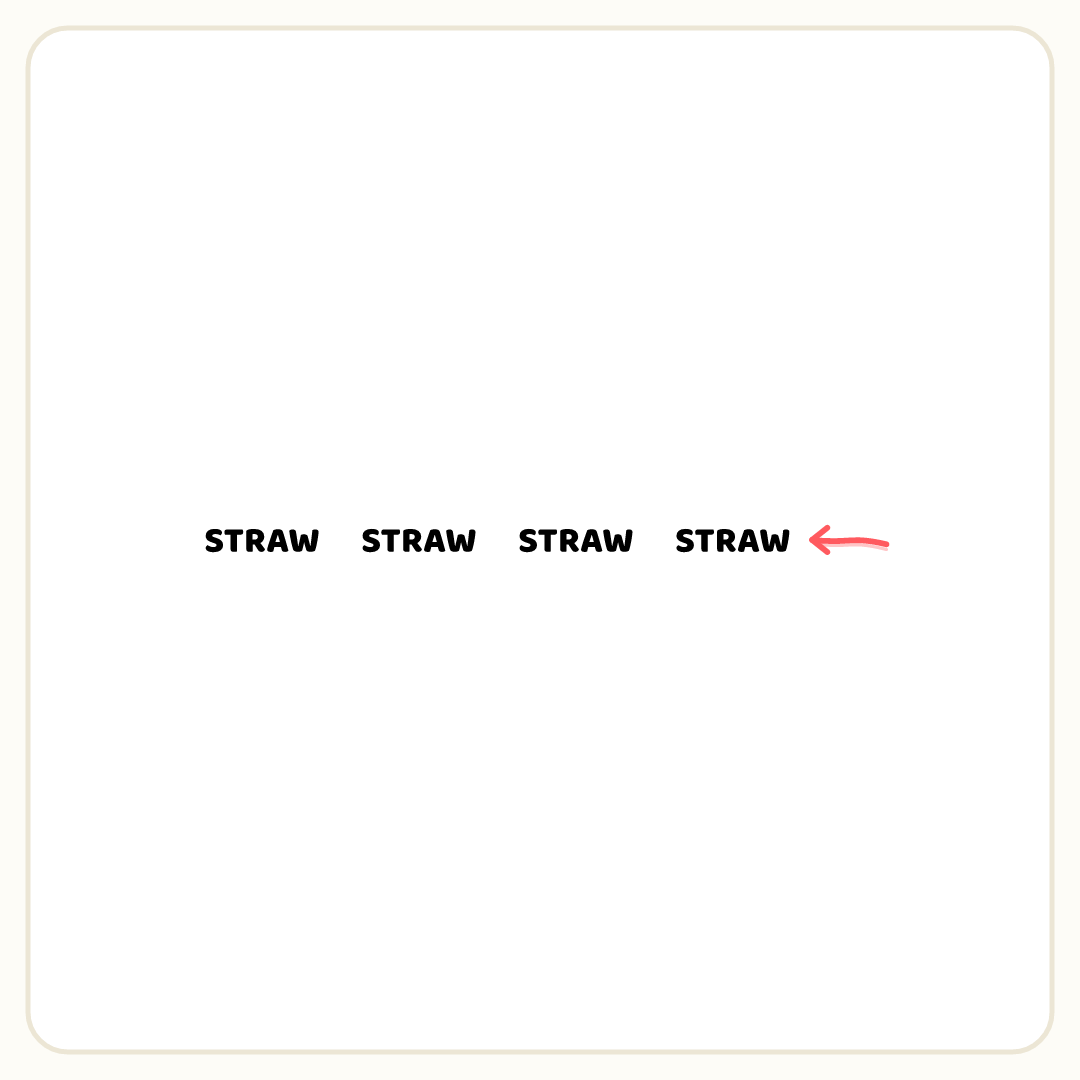 Rebus puzzle: the word &quot;STRAW&quot; repeated 4 times in a row; a pencil arrow points at copy number 4
