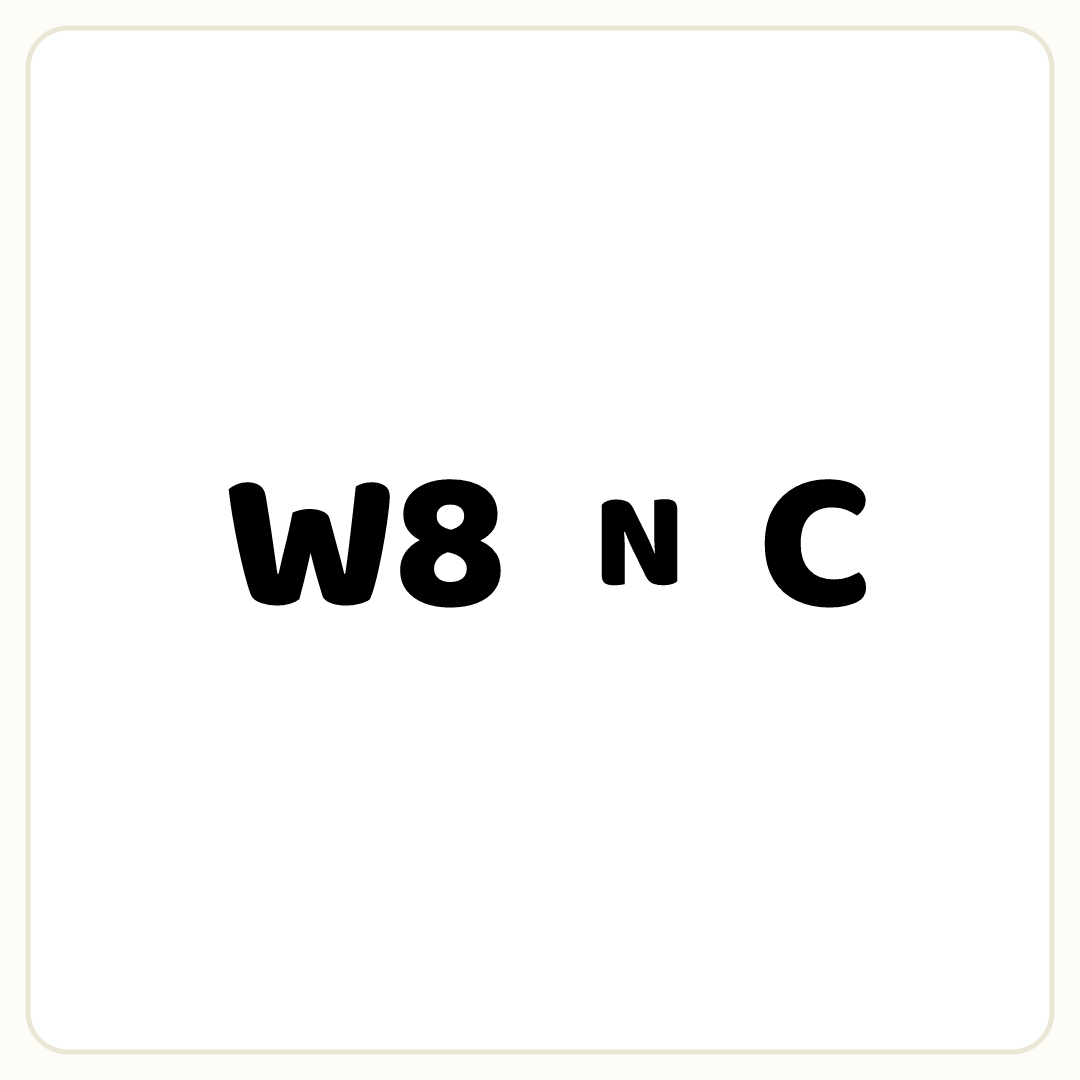 Rebus puzzle: the word &quot;W8&quot; printed very large, then the word &quot;N&quot;, then the word &quot;C&quot; printed very large