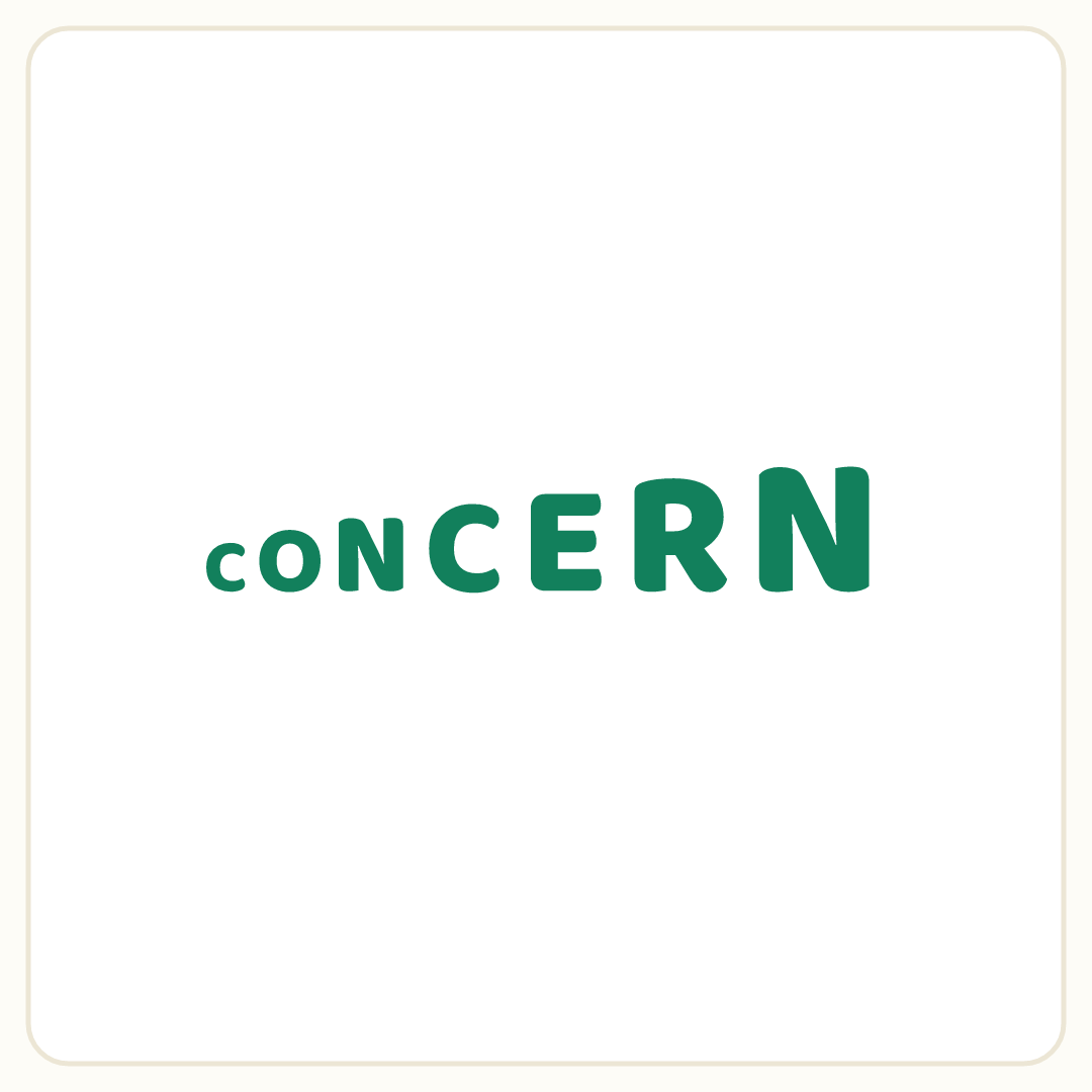 Rebus puzzle: the word &quot;CONCERN&quot; printed in green ink, with letters growing larger left to right
