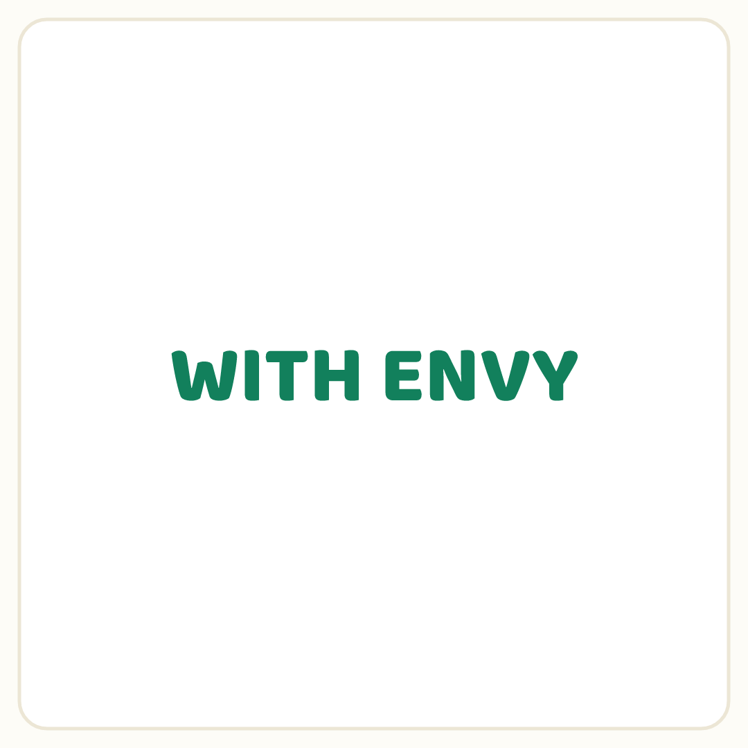 Rebus puzzle: the word &quot;WITH ENVY&quot; printed in green ink