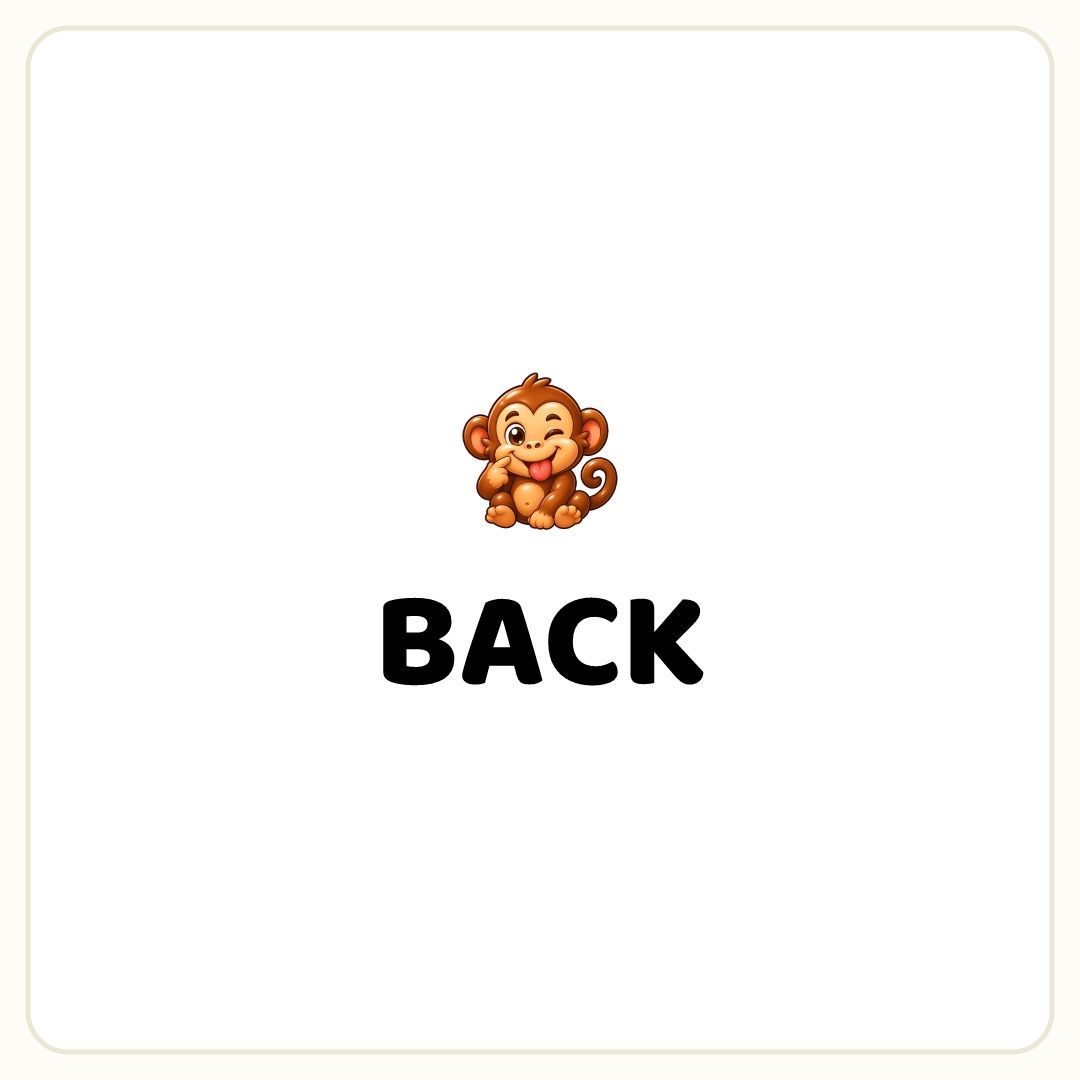 Rebus puzzle: a picture of a monkey, printed directly above the word &quot;BACK&quot;