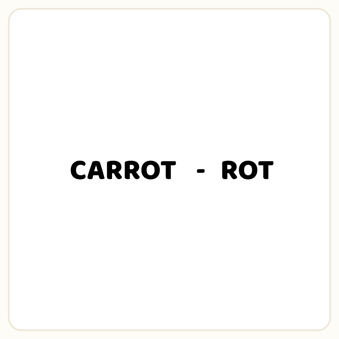 Rebus puzzle: the word &quot;CARROT&quot;, then the symbol &quot;-&quot;, then the word &quot;ROT&quot;