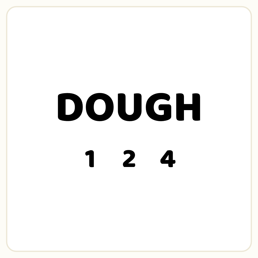 Rebus puzzle: the word &quot;DOUGH&quot;, printed directly above the symbol &quot;1&quot;, then the symbol &quot;2&quot;, then the symbol &quot;4&quot;
