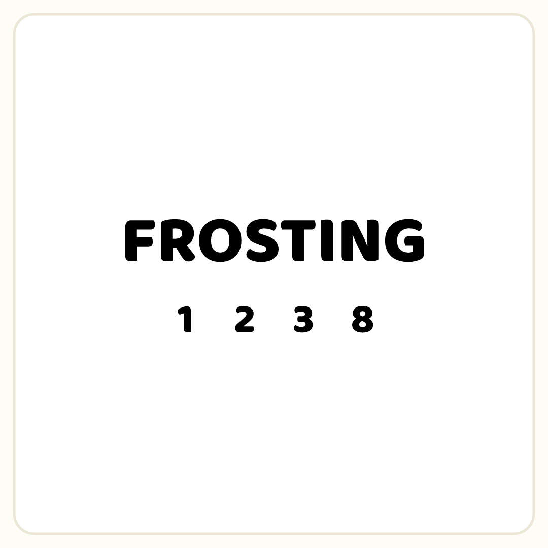 Rebus puzzle: the word &quot;FROSTING&quot;, printed directly above the symbol &quot;1&quot;, then the symbol &quot;2&quot;, then the symbol &quot;3&quot;, then the symbol &quot;8&quot;
