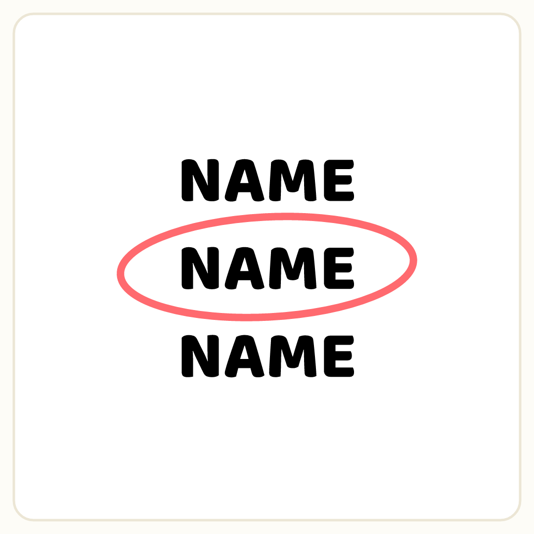 Rebus puzzle: the word &quot;NAME&quot; repeated 3 times in a column; copy number 2 is circled