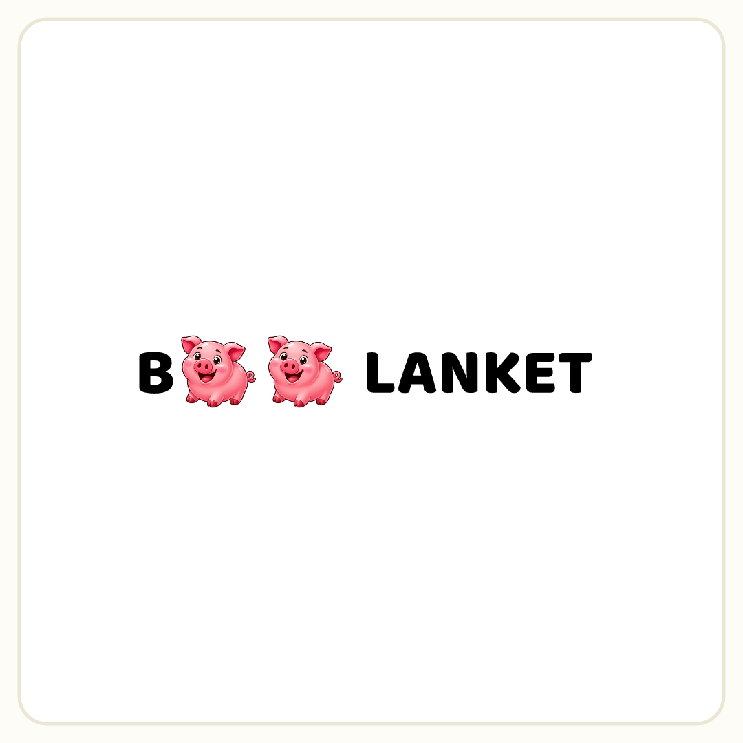 Rebus puzzle: a picture of a pig repeated 2 times in a row placed inside the word &quot;BLANKET&quot; (splitting it after letter 1)