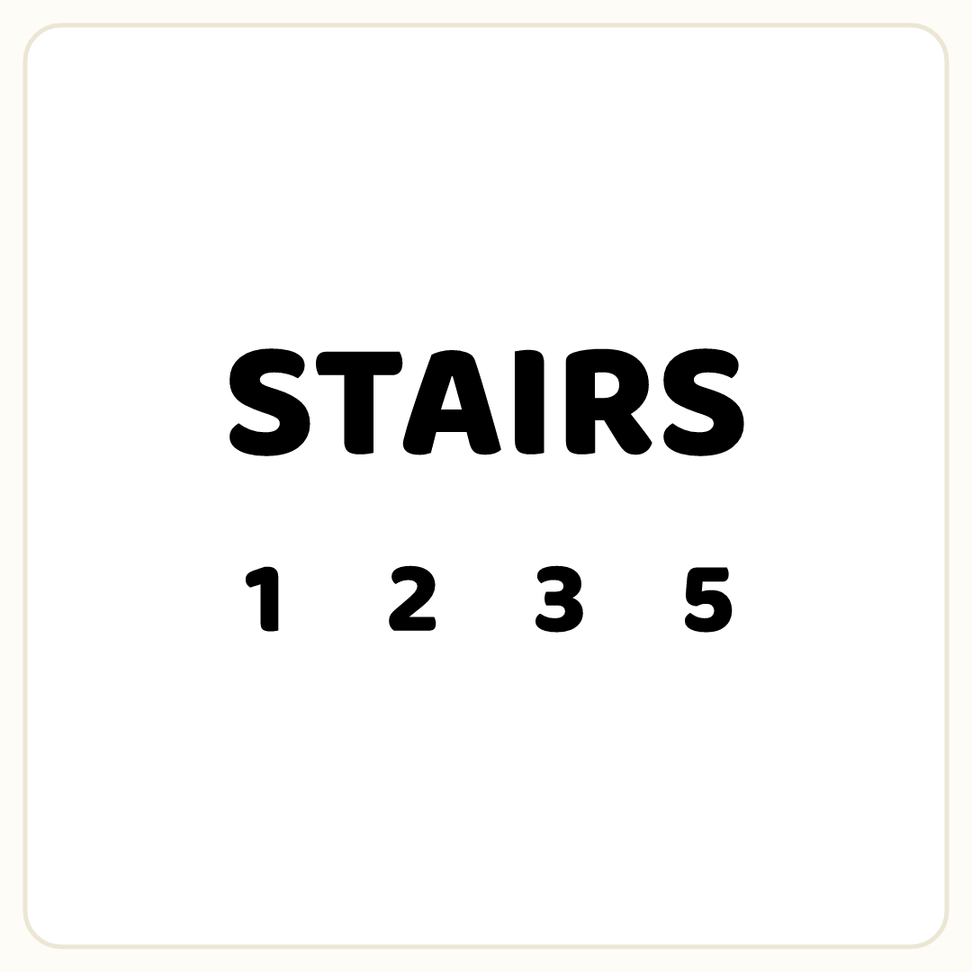Rebus puzzle: the word &quot;STAIRS&quot;, printed directly above the symbol &quot;1&quot;, then the symbol &quot;2&quot;, then the symbol &quot;3&quot;, then the symbol &quot;5&quot;