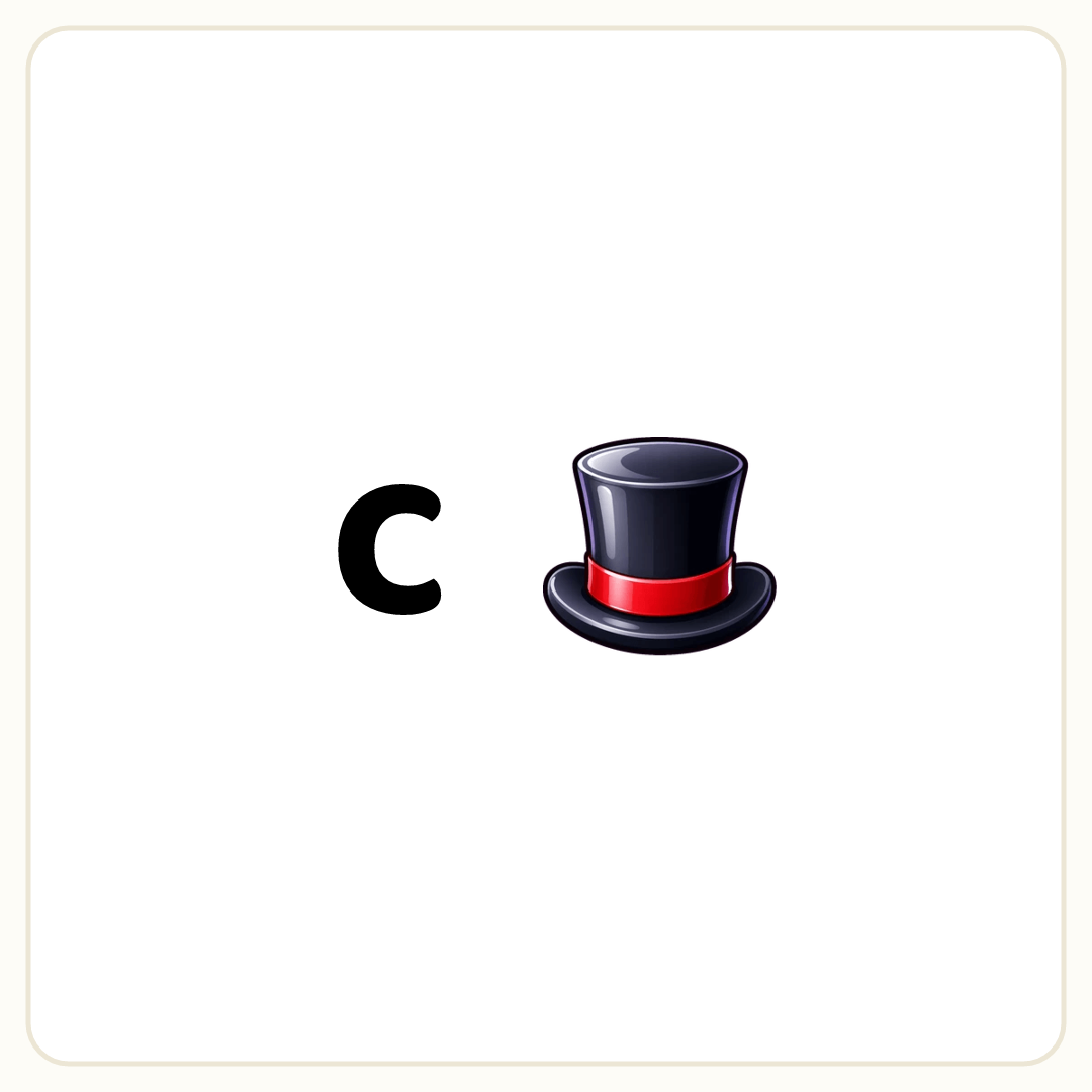 Rebus puzzle: the word &quot;C&quot;, then a picture of a hat