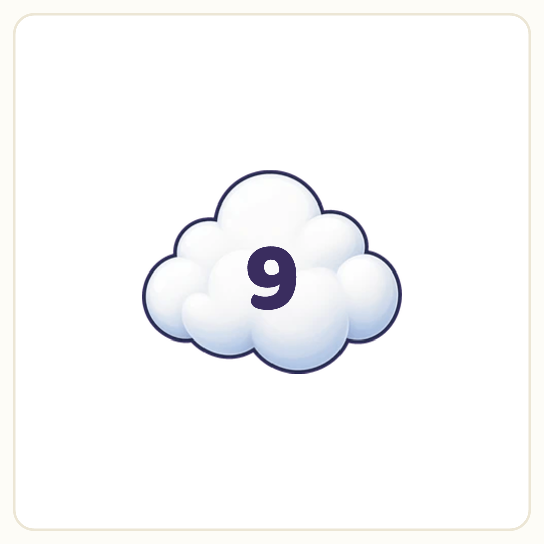 Rebus puzzle: a fluffy white cloud with a big number 9 on it