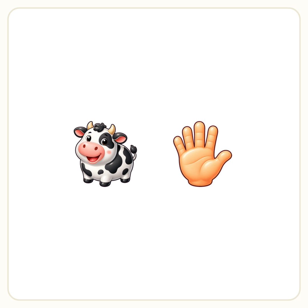 Rebus puzzle: a picture of a cow, then a picture of a hand